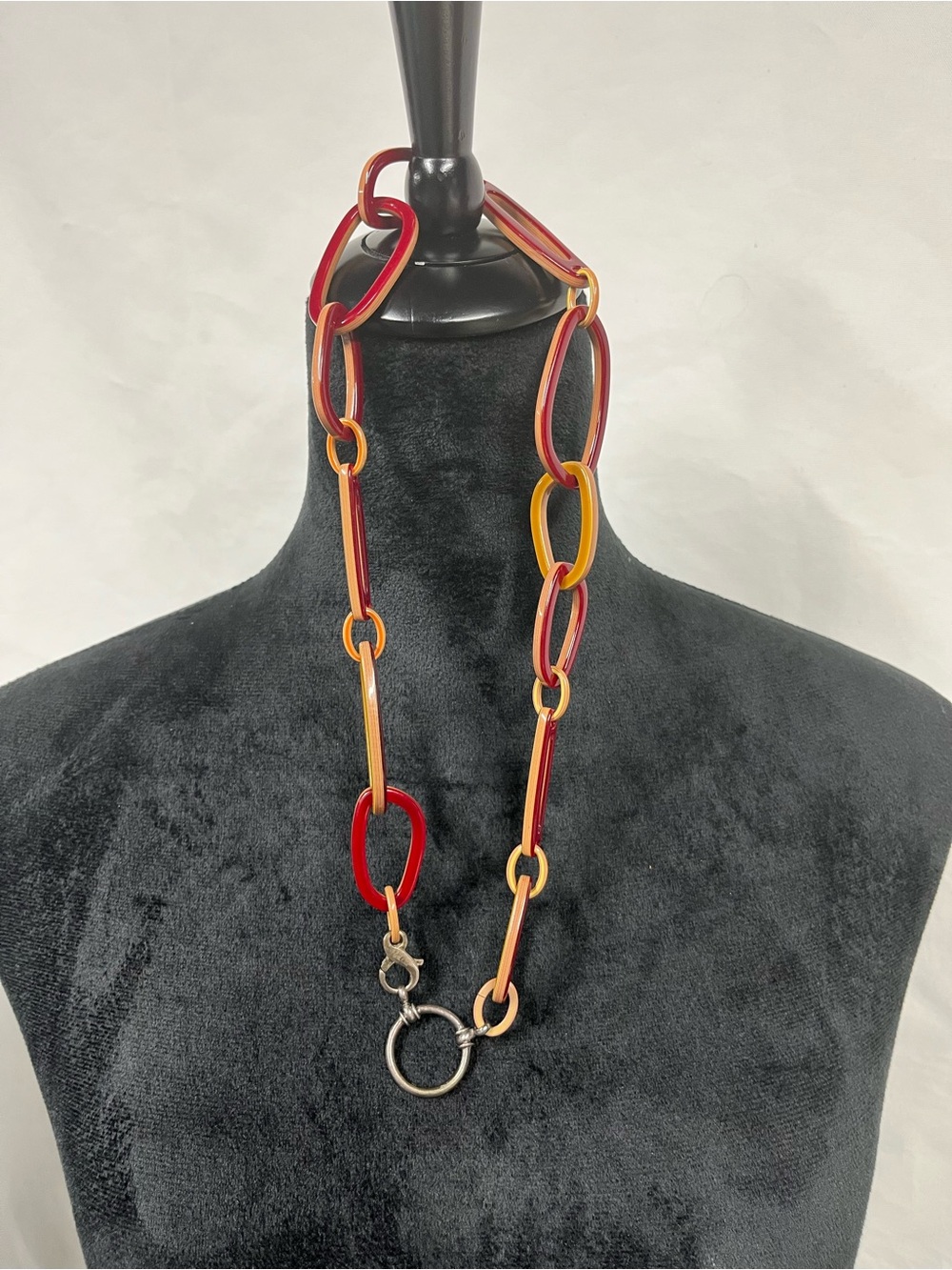 LA LOOP Eyeglasses Holders Necklace Acetate Links Red & Tan Sterling Clasp - Picture 4 of 13
